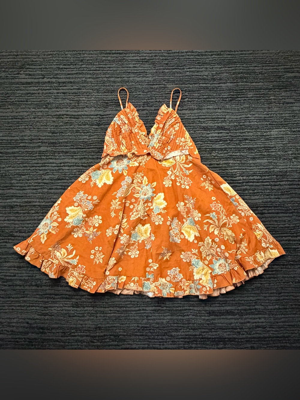 Free People Cord Looking Glass Floral Print Pleated Mini Dress